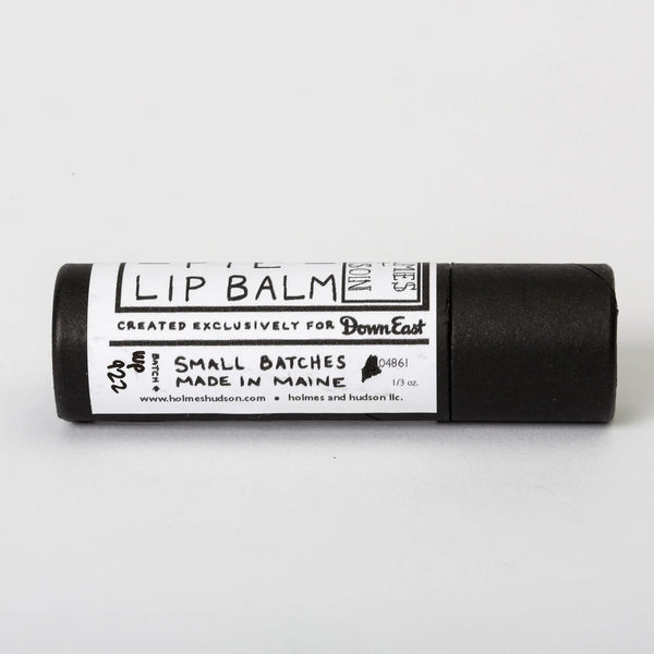 Close up of whoopie pie lip balm label reading "Small Batches Made in Maine"