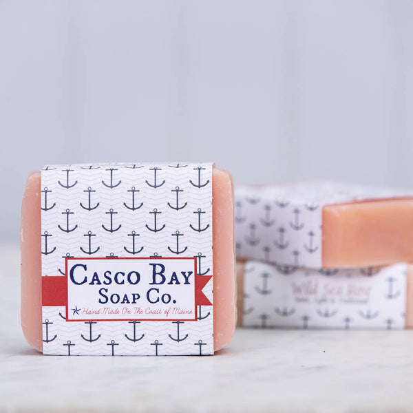 Casco Bay Soap Company bar of wild sea rose soap with anchor design wrap
