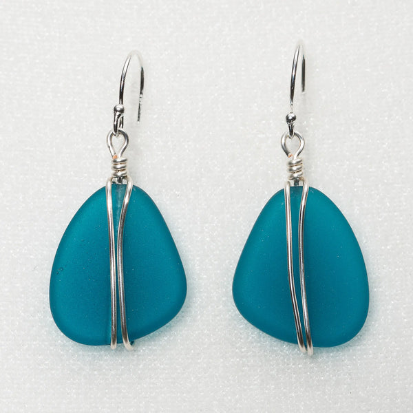 Cultured Sea Glass Silver-Wrapped Earrings
