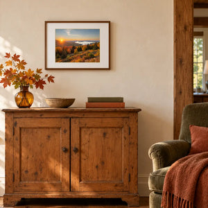 Down East Prints Autumn Light print featuring warm autumn colors and a softly illuminated seasonal landscape