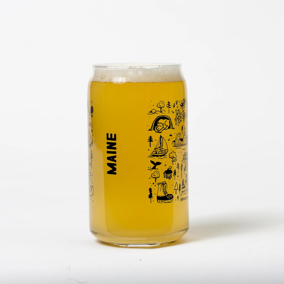 Brainstorm Maine beer can glasses featuring colorful design and sturdy build, perfect for enjoying craft beers.