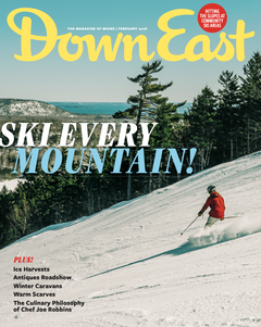 Down East Magazine February 2026 issue featuring scenic coastal imagery on the cover.