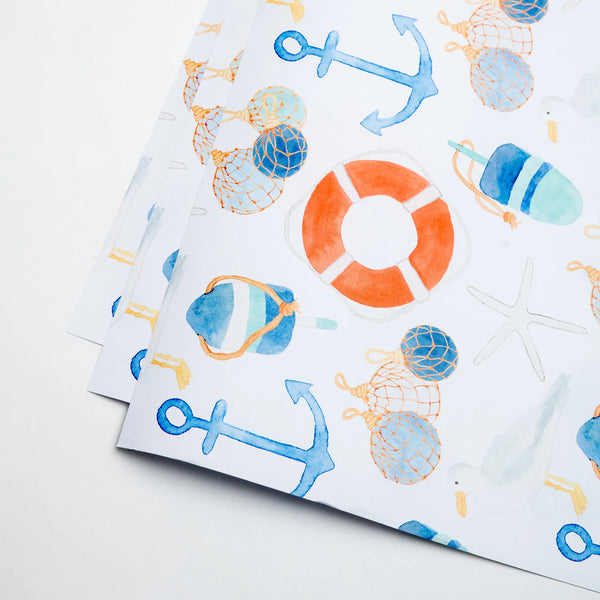 Retro Nautical Watercolor Gift Wrap