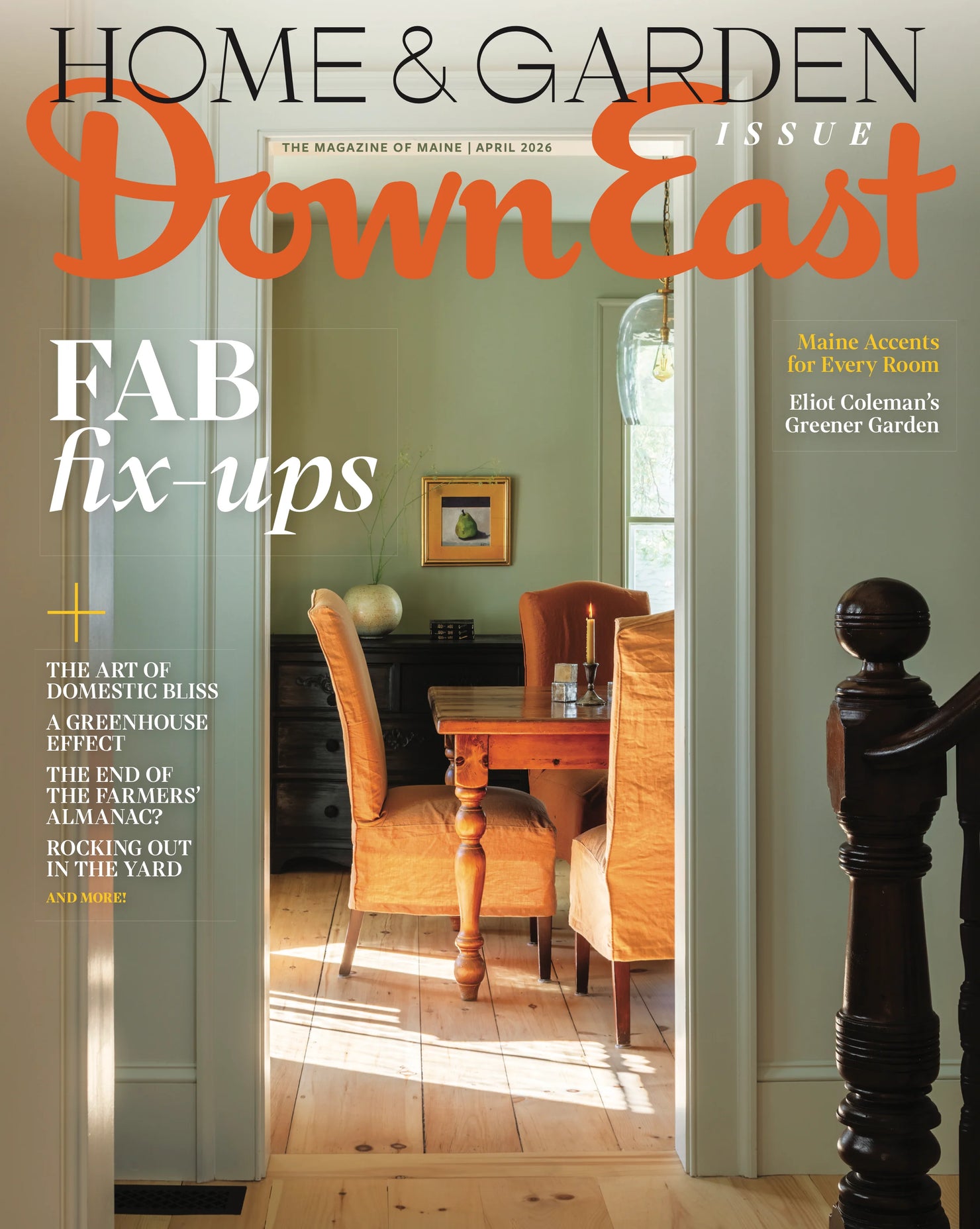 Cover of Down East Magazine, April 2026 issue featuring scenic landscapes and local Maine stories.