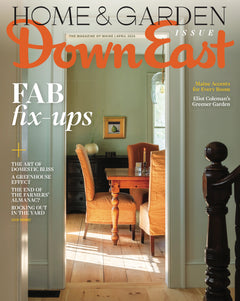Cover of Down East Magazine April 2026 featuring scenic Maine landscape and magazine title in bold text.