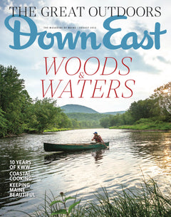 Cover of Down East Magazine August 2026 featuring scenic coastal imagery and magazine title text.
