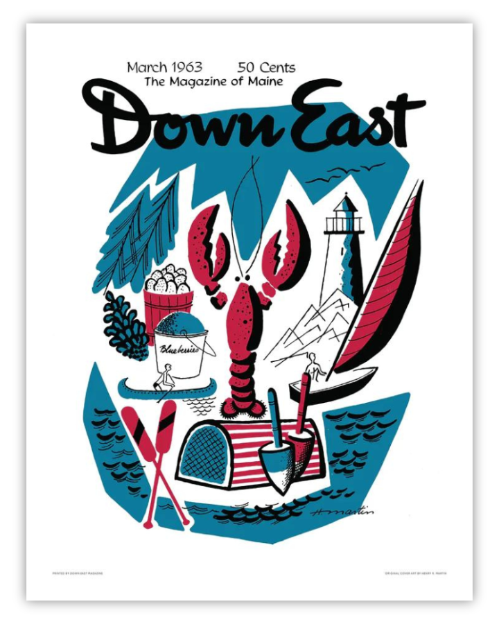Down East Magazine cover poster from March 1963, vintage print showcasing the classic magazine cover art by Down East Posters.