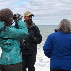 Photograph of Derek Lovitch during the Winter Waterbirds Workshop, showcasing birdwatching in winter with Down East Adventures.