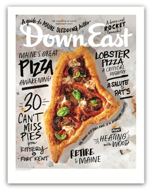 Down East Magazine cover poster for February 2022 featuring a vibrant seasonal design and bold magazine branding.