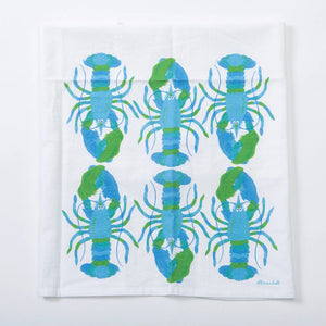 Ice blue Lobster Flour Sack Tea Towel by Festive Fish featuring a detailed lobster print on soft, absorbent fabric.