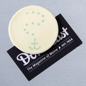 Yellow ceramic anchor magnet by Lola Arts, decorative nautical-themed magnetic ornament for refrigerators or metal surfaces.