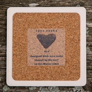 Love Rocks Coasters with engraved love rocks design, made by Love Rocks Me, shown from the bottom view.