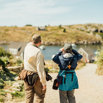 Group of birders participating in the Monhegan Birding Workshop on Monhegan Island, organized by Down East Adventures.