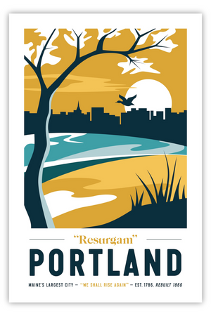 Vintage-style Portland travel poster by Sperry General Store featuring iconic city landmarks in vibrant colors.