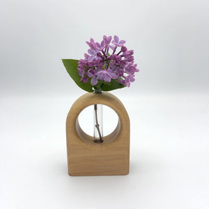 Maple wood arch bud vase by S.E. Hall Furniture, featuring a sleek, curved design perfect for floral arrangements.