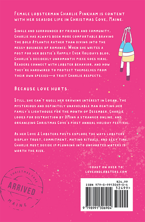 Signed copy of Love & Lobsters novel by Shannon Parker, published by Riveter, showing the back cover with text and design.