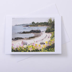 Set of Casco Bay note cards featuring coastal watercolor designs by Spruce Moose Designs, displayed on a white background.