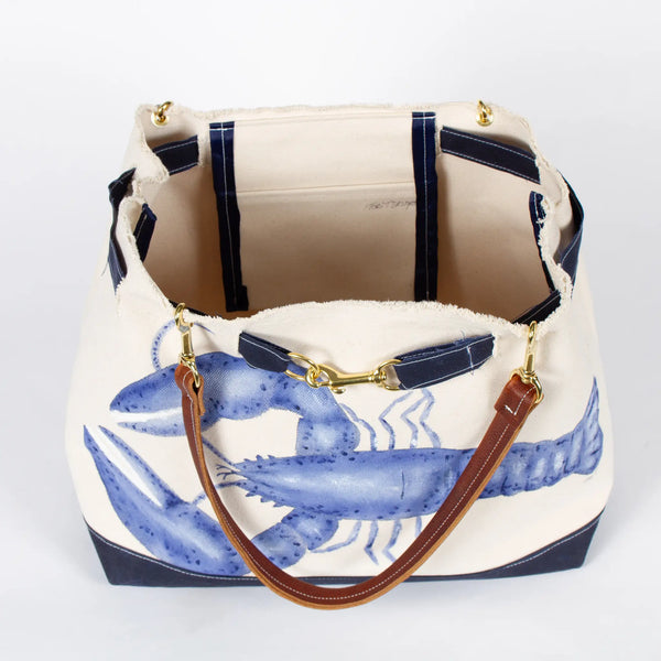 Handpainted Blue Lobster Canvas Tote - Extra Large
