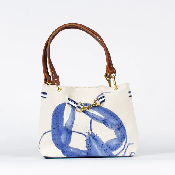 Hand Painted Blue Lobster Canvas Tote - Medium