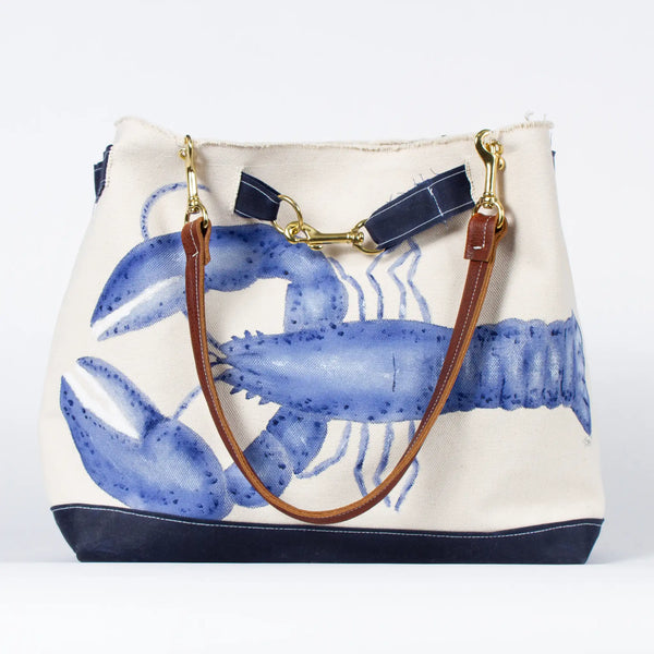 Handpainted Blue Lobster Canvas Tote - Extra Large