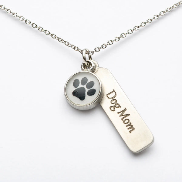 Paw Print & "Dog Mom" Tag Necklace