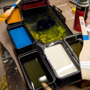 Encaustic painting palette with vibrant wax colors for encaustic art workshop by Down East Adventures