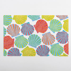 Festive Fish brand placemat with scallop shell design on white background, perfect for holiday or special occasion table settings.