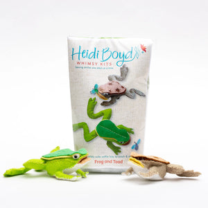 Heidi Boyd Whimsy Felt Kit featuring colorful frogs and toads for crafting and sewing projects.