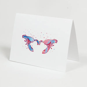 Signed Love & Lobsters note card by Riveter featuring romantic lobster illustration and elegant handwriting design.