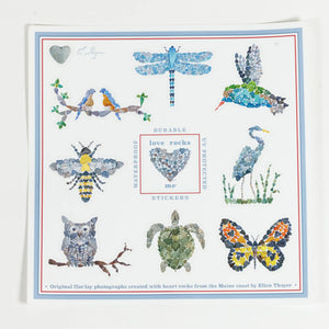 Love Rocks Me sticker sheet featuring nature-themed love rocks designs on colorful paper background.