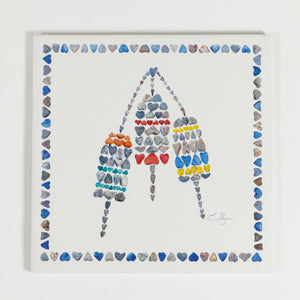 Colorful Love Rocks Me trivets featuring buoy designs, durable and heat-resistant for kitchen and table use