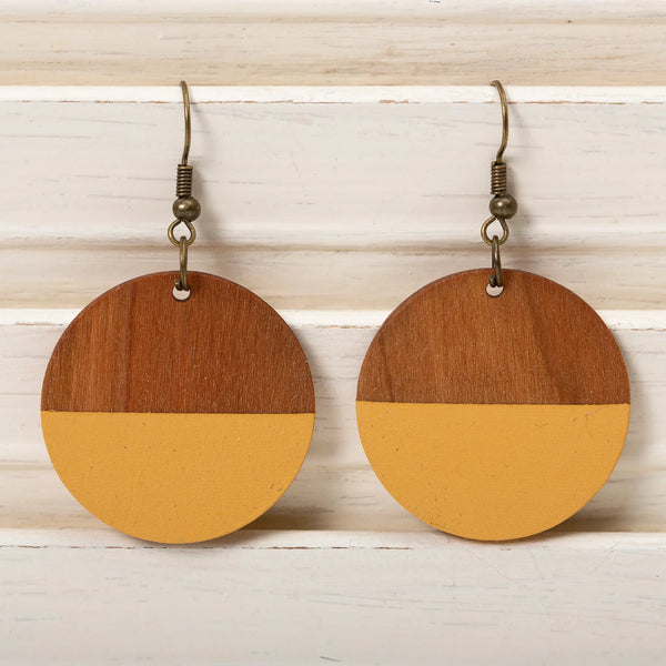 Painted Wooden Circle Earrings