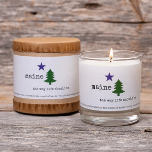 Salty Beach Studio Maine soy candle in a jar, featuring a cozy, natural scent inspired by Maine's scenic landscapes.