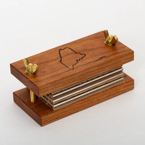 Cherry wood Pocket Flower Press by S.E. Hall Furniture, with slots for pressing flowers and leaves for craft projects.