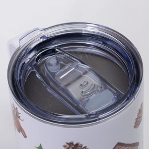 Muddy Dog Watercolor Design Insulated Mug with North Woods landscape, featuring a scenic watercolor mountain and forest scene.