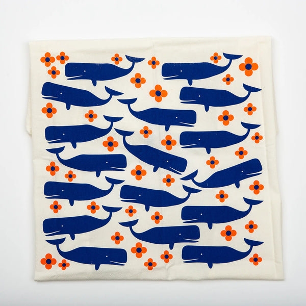 Flower Power Whale Flour Sack Tea Towel