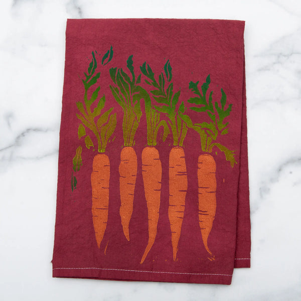 Hand-Stamped Carrots Tea Towels