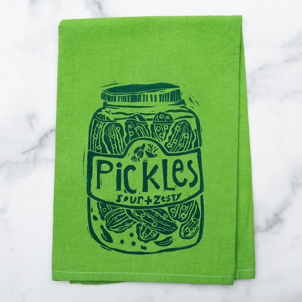 Hand-Stamped Pickles Tea Towels