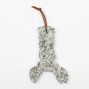 A&E Stoneworks lobster shaped granite ornament with rawhide hanger