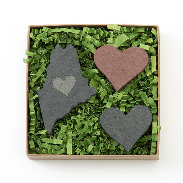 A&E StoneworksMaine with heart and 2 heart shaped slate magnet set