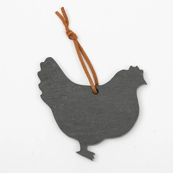 A&E Stoneworks chicken shaped slate ornament with rawhide hanger
