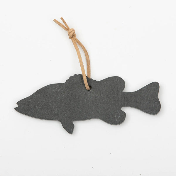 A&E Stoneworks fish shaped slate ornament with rawhide hanger