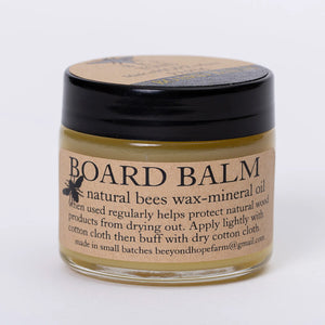 Beeyond Hope Farms glass jar of board balm