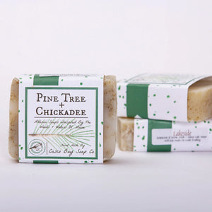 Bar soap from Casco Bay Soap Co. featuring a lakeside design, showcasing a handcrafted, refreshing soap in natural packaging.