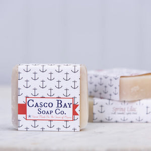 Casco Bay Soap Company bar of spring lilac soap with anchor design wrap