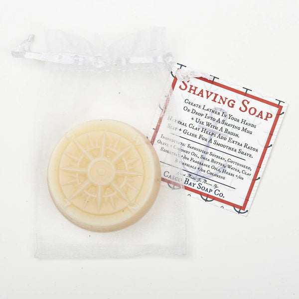 Casco Bay shaving soap disc bar of soap embossed with a compass