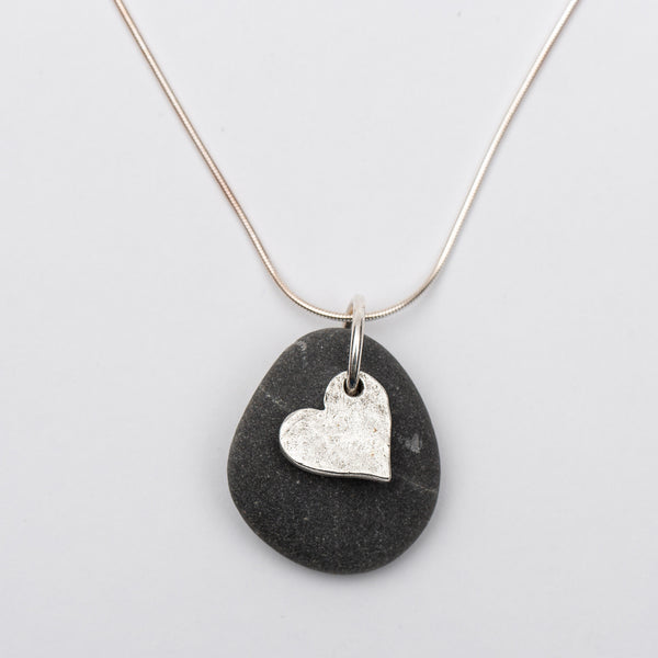Beach Stone with Heart Necklace