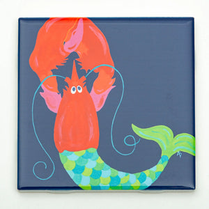 Festive Fish ceramic coaster featuring a colorful mermaid and lobster design for holiday decor and table protection.