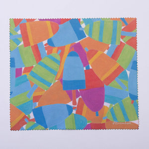 Festive Fish microfiber cloth featuring a buoy, burst lobster, and boat design on a vibrant, colorful cleaning cloth.