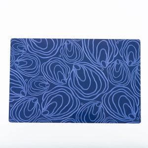 Blue Festive Fish placemat featuring oyster illustrations, perfect for holiday table decor and festive dining settings.